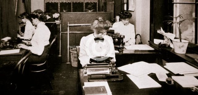 Women working in a typing pool, 1900. Creator: Unknown.