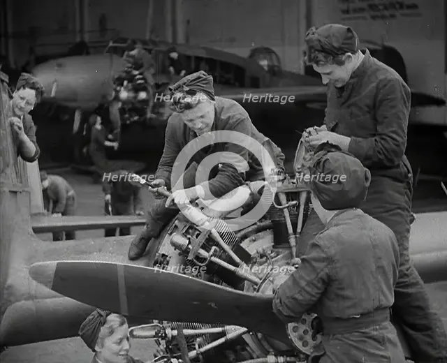 Women Working on an Aeroplane Engine, 1942. Creator: British Pathe Ltd.