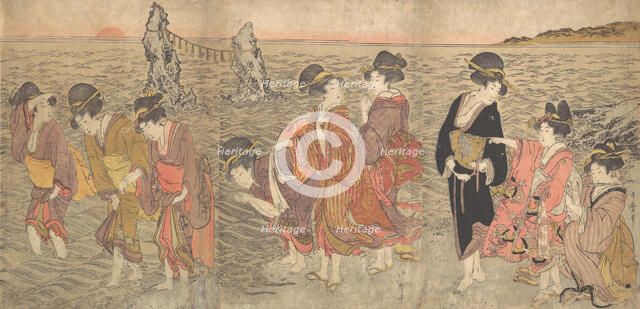 Women Worshipping the Rising Sun between the Twin Rocks at Ise, late 18th-early 19th century. Creator: Kitagawa Utamaro.