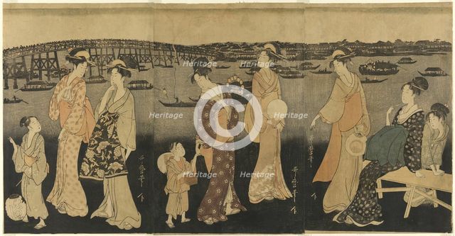 Women watching fireworks at Sumida River, Japan, c. 1795/96. Creator: Kitagawa Utamaro.