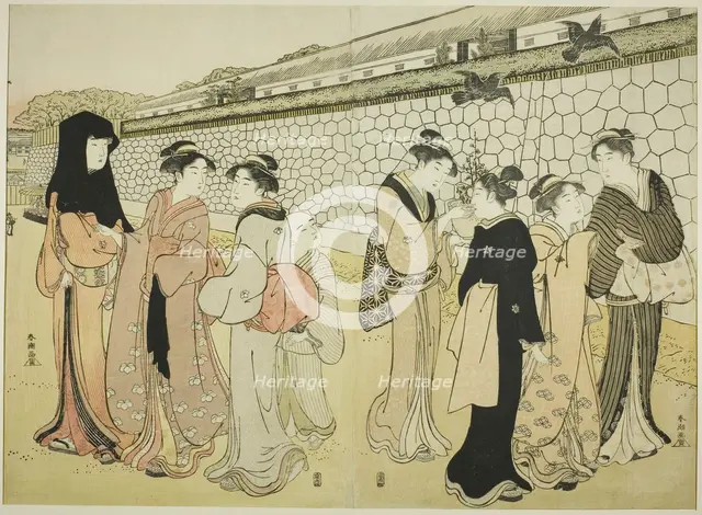 Women Walking by a Moat, 1780s. Creator: Katsukawa Shuncho.