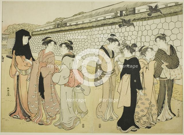 Women Walking by a Moat, 1780s. Creator: Katsukawa Shuncho.