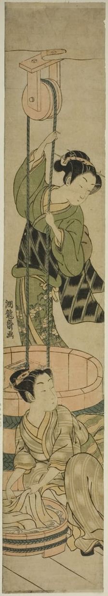 Women Washing Clothes at Well, c. 1764/75. Creator: Isoda Koryusai
