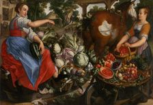 Women with Vegetables and Fruits, early 16th century. Creator: Circle of Joachim Beuckelaer
