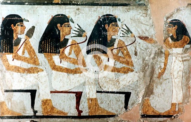 Women with Flowers and Lotus, 18th Dynasty. Artist: Unknown