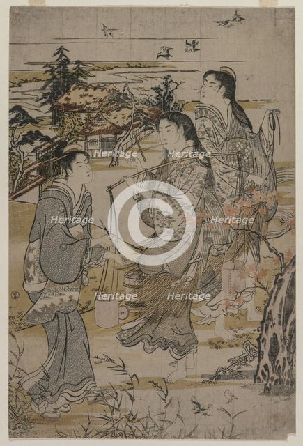 Women with Salt Pails; The Noda Tama River in Mutsu Province…, late 1780s. Creator: Kubo Shunman (1757-1820).