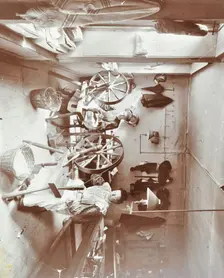 Women using spinning wheels, Bethnal Green, London, 1908