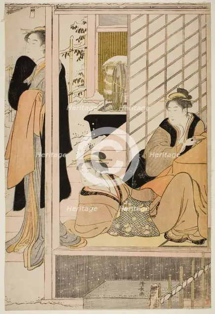 Women Viewing a Snowy Garden from a Parlor, c. 1786. Creator: Torii Kiyonaga.