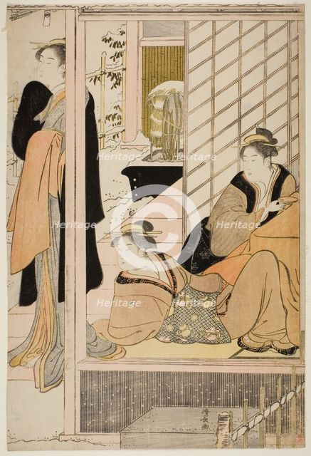 Women Viewing a Snowy Garden from a Parlor, c. 1786. Creator: Torii Kiyonaga.