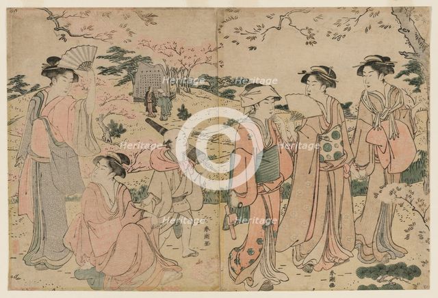 Women Viewing Cherry Blossoms at Asukayama, 1780s. Creator: Katsukawa Shuncho (Japanese).