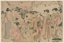 Women Viewing Cherry Blossoms at Asukayama, 1780s. Creator: Katsukawa Shuncho (Japanese)