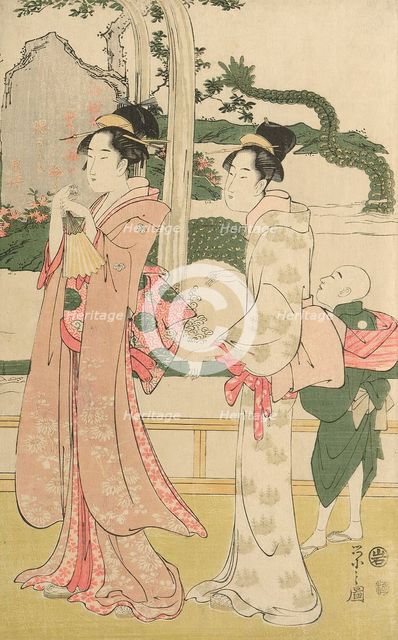 Women viewing dragon and tiger made of tobacco pouches, c. 1795. Creator: Hosoda Eishi.