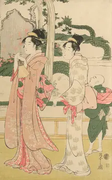 Women viewing dragon and tiger made of tobacco pouches, c. 1795. Creator: Hosoda Eishi