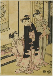 Women viewing miniature landscape, from the series "Furyu moro hanami uwari", n.d. Creator: Utagawa Toyokuni I