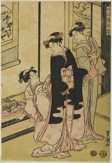 Women viewing miniature landscape, from the series "Furyu moro hanami uwari", n.d. Creator: Utagawa Toyokuni I
