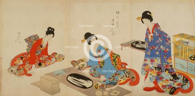 Women's Activities of the Tokugawa Era: Creating Bonkei (actually..., between c1896 and c1897. Creator: Chikanobu Yoshu.