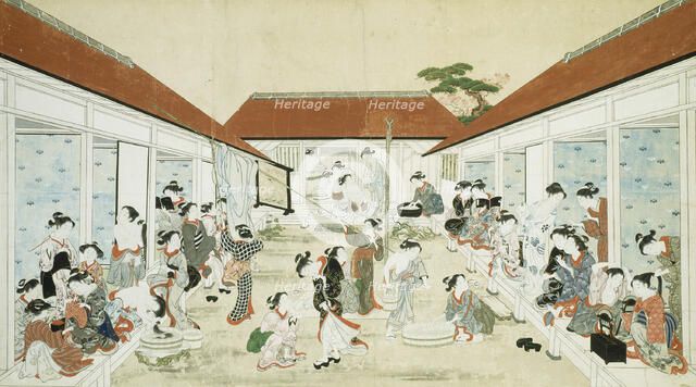 Women's Bathhouse and Laundry, Japan, early 19th century. Creator: Kitao Shigemasa.