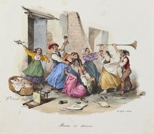 Women's brawl. From "Scene di vita e costumi napoletani", 1840. Creator: Dura; Gaetano (1805-1878)