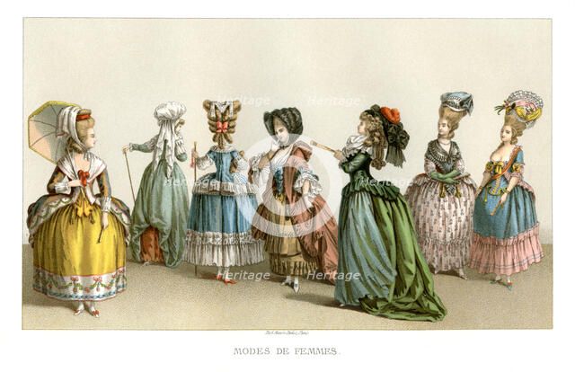 Women's fashions of the 18th century, (1885).Artist: Durin