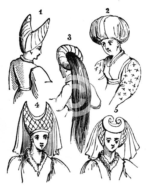 Women's headdresses, 15th century, (1910). Artist: Unknown