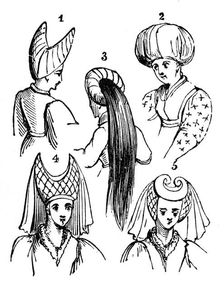 Women's headdresses, 15th century, (1910)
