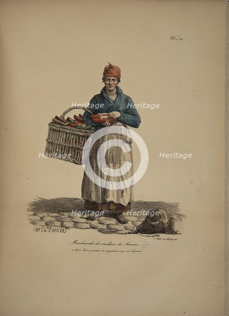 Women's Shoes seller. From the Series "Cris de Paris" (The Cries of Paris), 1815. Creator: Vernet, Carle (1758-1836).