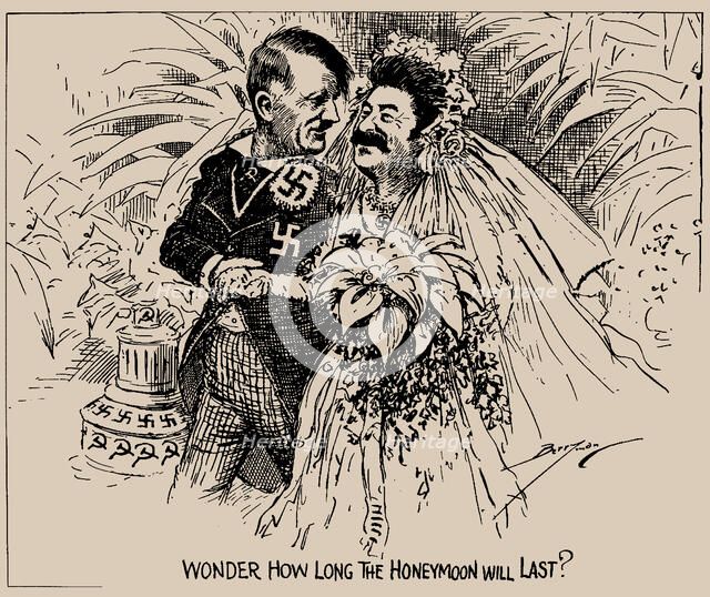 Wonder how long the honeymoon will last? (The Washington Star), 1939. Creator: Berryman, Clifford K. (1869-1949).