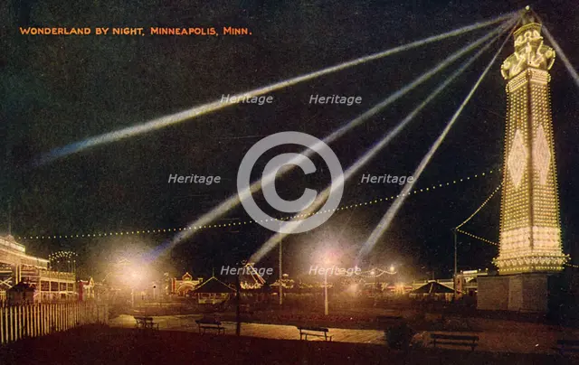 Wonderland Amusement Park by night, Minneapolis, Minnesota, USA, c1908. Artist: Unknown