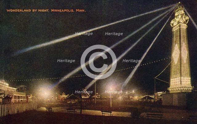 Wonderland Amusement Park by night, Minneapolis, Minnesota, USA, c1908. Artist: Unknown