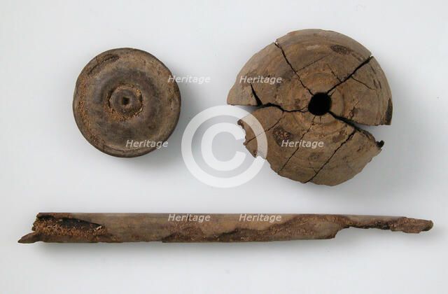 Wood, Whorl, Lid and Stick, Coptic, 4th-7th century. Creator: Unknown.