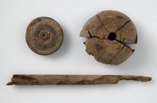 Wood, Whorl, Lid and Stick, Coptic, 4th-7th century. Creator: Unknown