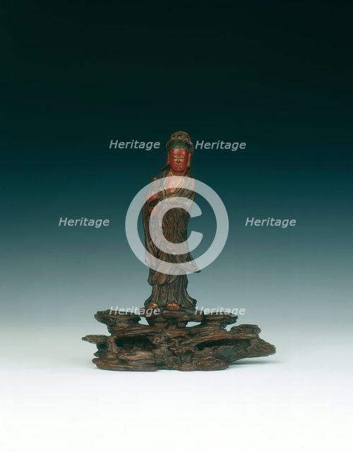 Wood and lacquer figure of Guanyin, China, 1644-1700. Creator: Unknown.