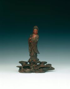 Wood and lacquer figure of Guanyin, China, 1644-1700. Creator: Unknown