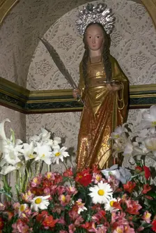 Wood carving of Saint Lucy, Hermitage of St Lucy, Puntallana, La Palma, Canary Islands, 2001. Creator: LTL
