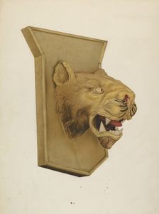Wood Carving of Tiger's Head, c. 1939. Creator: Joseph Glover