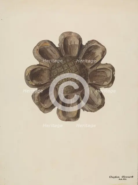 Wood Carving - Flower, c. 1939. Creator: Clements Clayton.