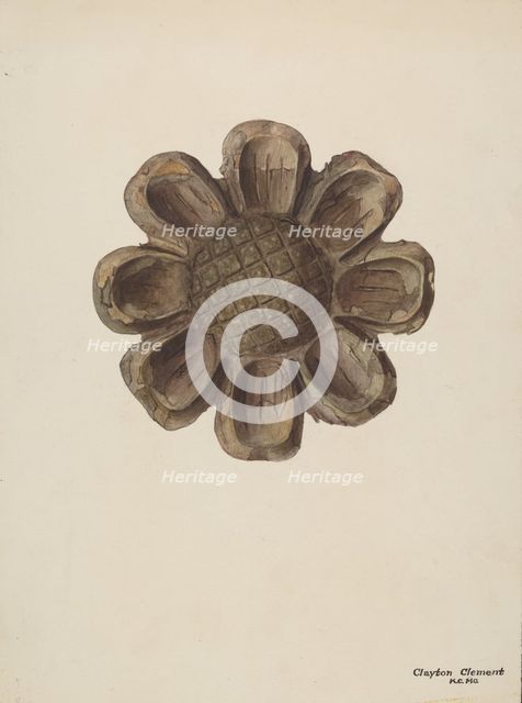 Wood Carving - Flower, c. 1939. Creator: Clements Clayton.