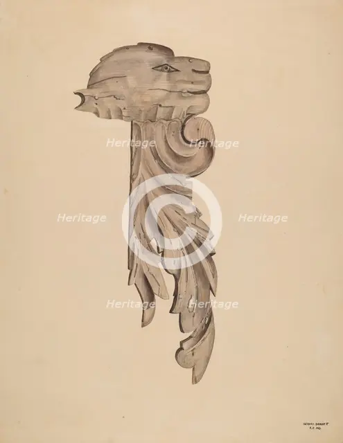 Wood Carving - Profile Face, c. 1939. Creator: Gerard Barnett.