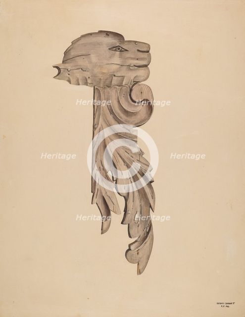 Wood Carving - Profile Face, c. 1939. Creator: Gerard Barnett.