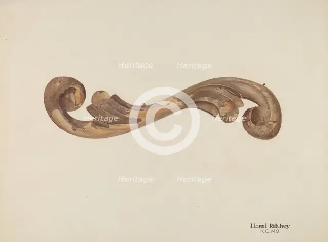 Wood Carving - Scroll, c. 1939. Creator: Lionel Ritchey.