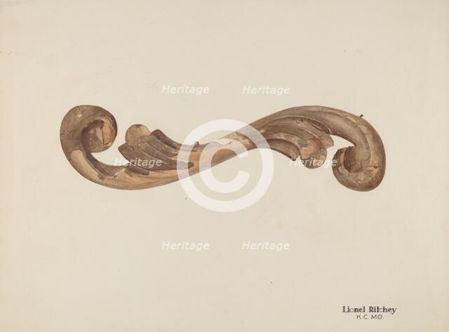Wood Carving - Scroll, c. 1939. Creator: Lionel Ritchey.
