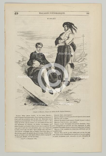 Wood engraving after painting by Delacroix of Hamlet and Horatio, December 1837. Creator: Andrew Best Leloir.