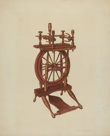 Wood Spinning Wheel, c. 1938. Creator: Arthur Matthews