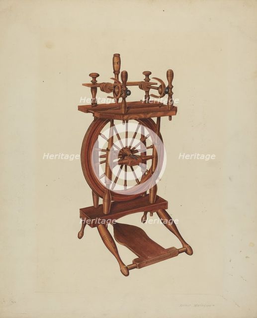 Wood Spinning Wheel, c. 1938. Creator: Arthur Matthews.