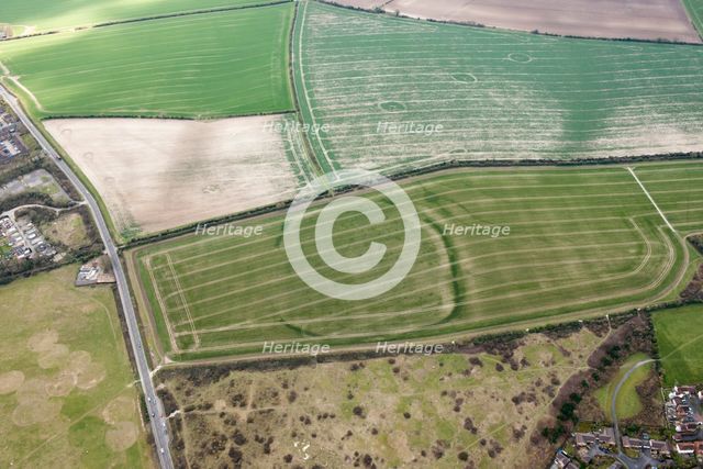Woodbury Iron Age univallate hillfort crop mark, Salisbury, Wiltshire, 2016. Creator: Damian Grady.