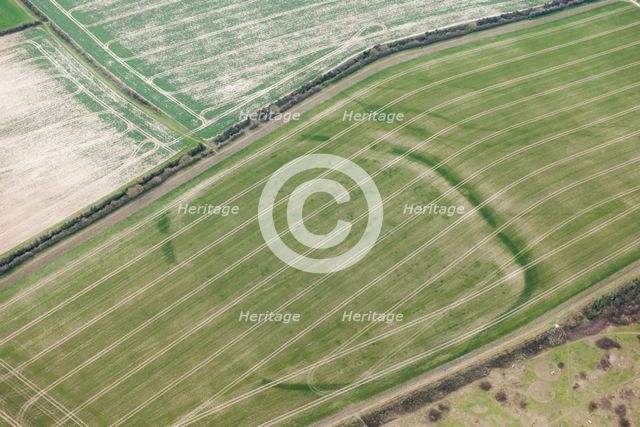 Woodbury Iron Age univallate hillfort crop mark, Salisbury, Wiltshire, 2016. Creator: Damian Grady.