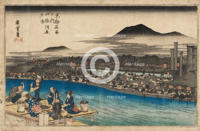 Woodblock print - Night view at Shijo Kawaramachi, 1797-1858. Artist: Ando Hiroshige.