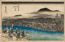 Woodblock print - Night view at Shijo Kawaramachi, 1797-1858. Artist: Ando Hiroshige