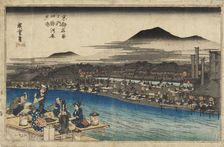 Woodblock print - Night view at Shijo Kawaramachi, 1797-1858. Artist: Ando Hiroshige