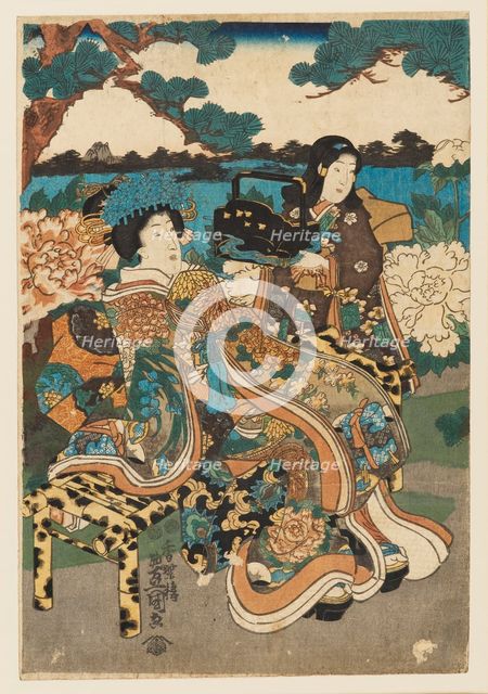 Woodblock print - Courtesan and maid, 1786-1865. Artist: Utagawa Kunisada.